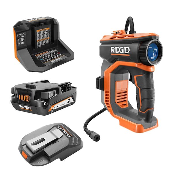 18V High Pressure Portable Inflator Kit with 2.0 Ah Battery, Charger, and USB Portable Power Source with Activate Button