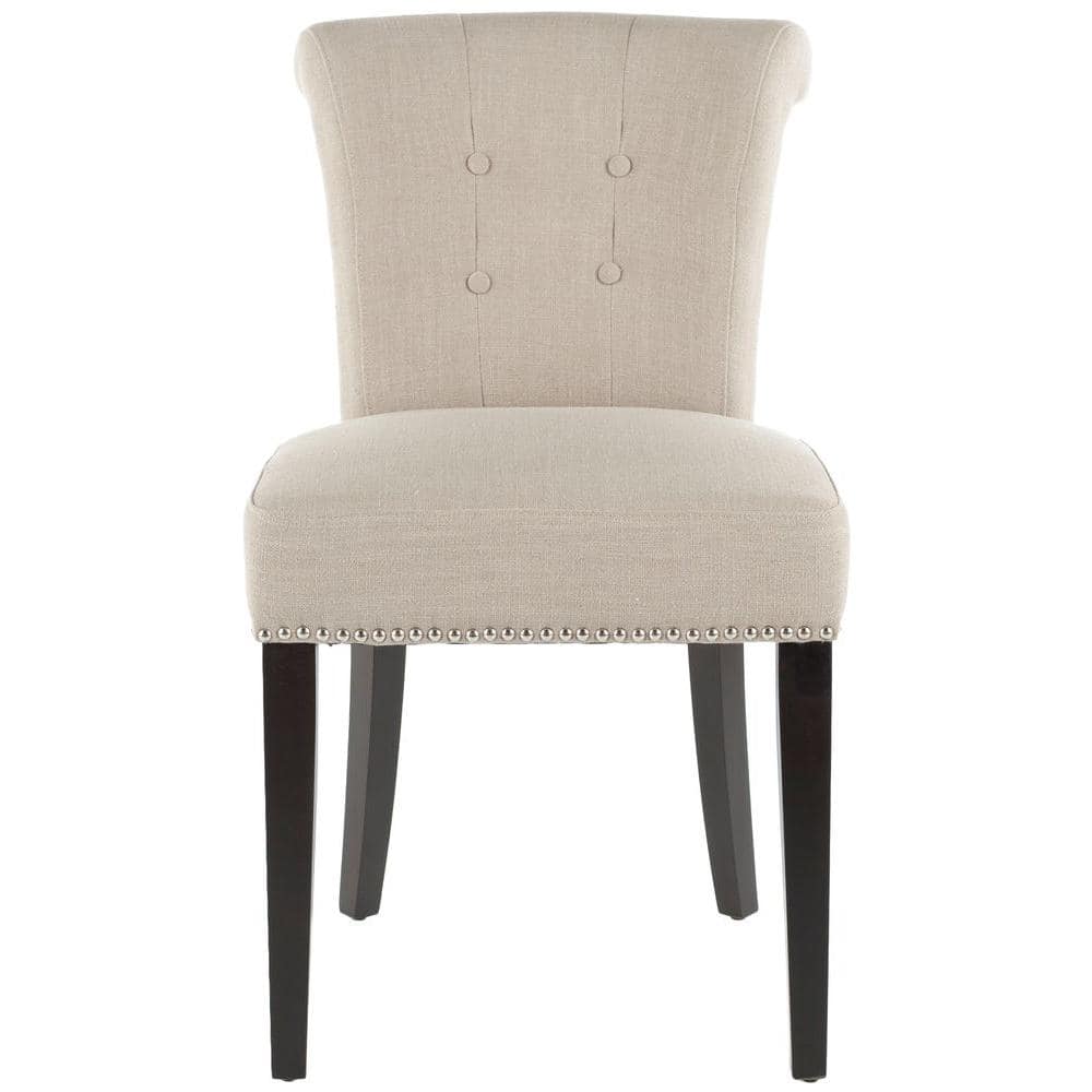 True Taupe Linen Upholstered Parsons Side Chair with Wood Legs