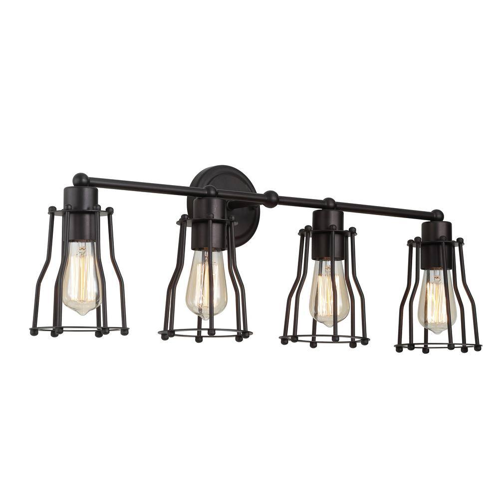 Florence 29.5" Oil-Rubbed Bronze Industrial Vanity Light with Clear Metal Shade