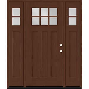 Regency 64 in. x 80 in. 6-Lite Top Lite Clear Glass LHIS Mahogany Fiberglass Prehung Front Door 12 in. Side Lites