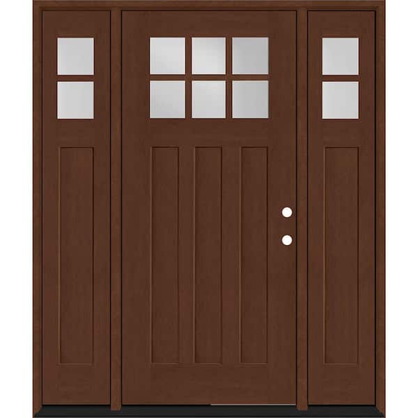 Steves & Sons Regency 68 in. x 80 in. 6-Lite Top Lite Clear Glass LHIS Mahogany Fiberglass Prehung Front Door 14 in. Side Lites