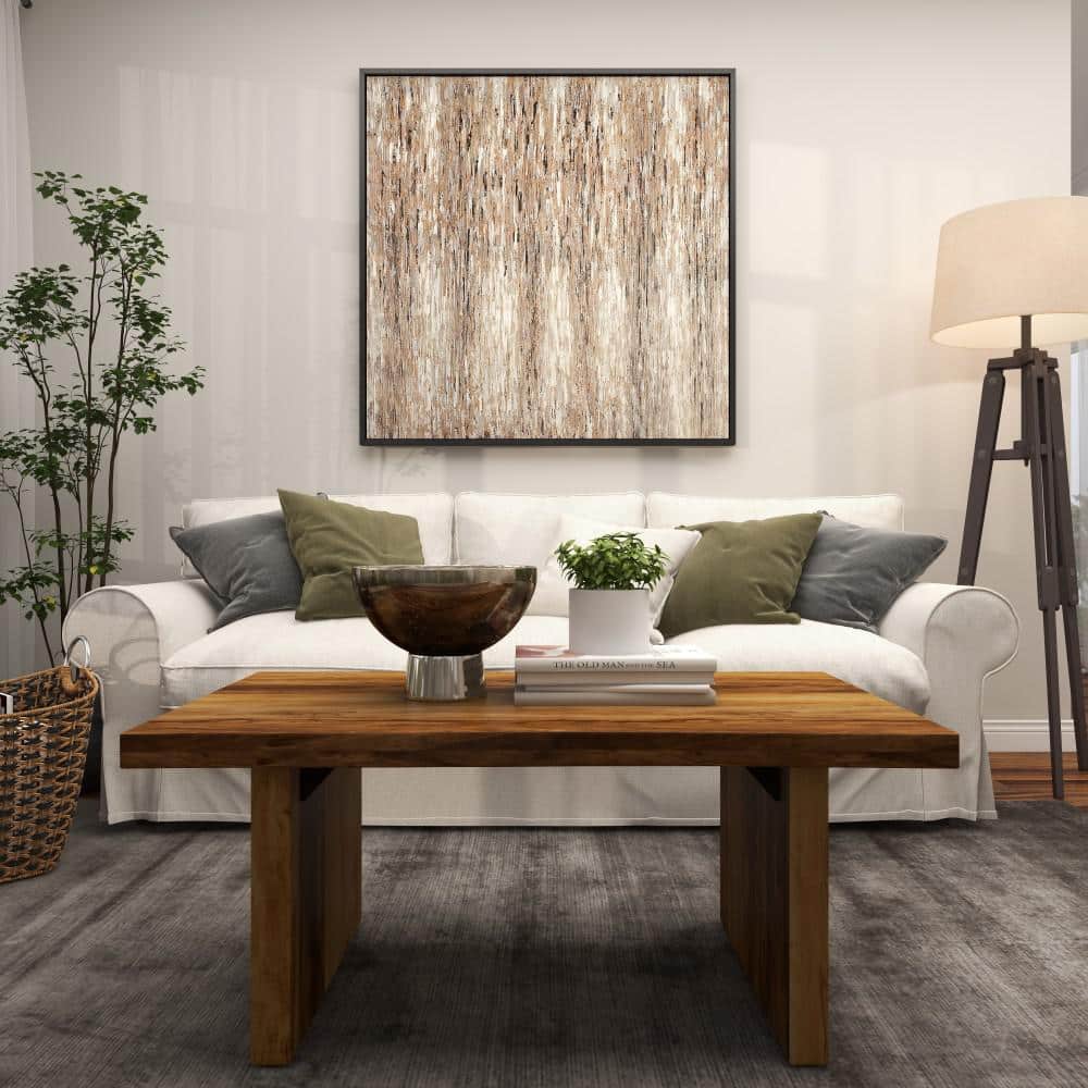 47" x 47" White and Beige Abstract Canvas Art with Black Frame