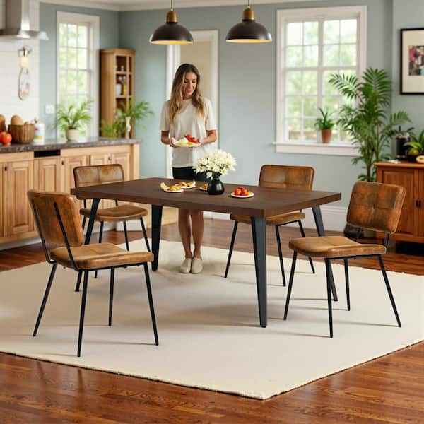 Homy Casa SP 5-Piece Mid-Century Modern Dining Set with Walnut