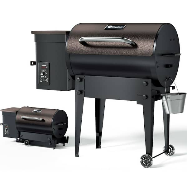 456 sq. in. Wood Pellet Grill and Smoker BBQ with PID Auto Temperature Control, Folding Legs for Patio or RV in Bronze