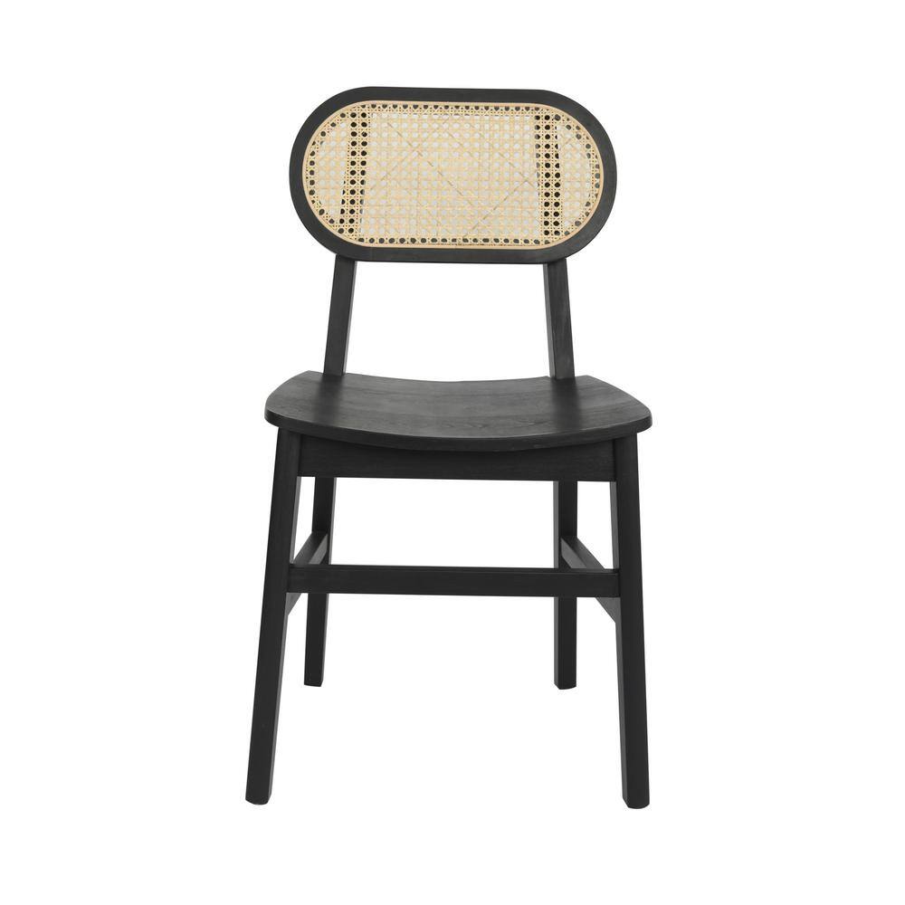 Black Wood and Cane High Back Dining Chairs, Set of 2