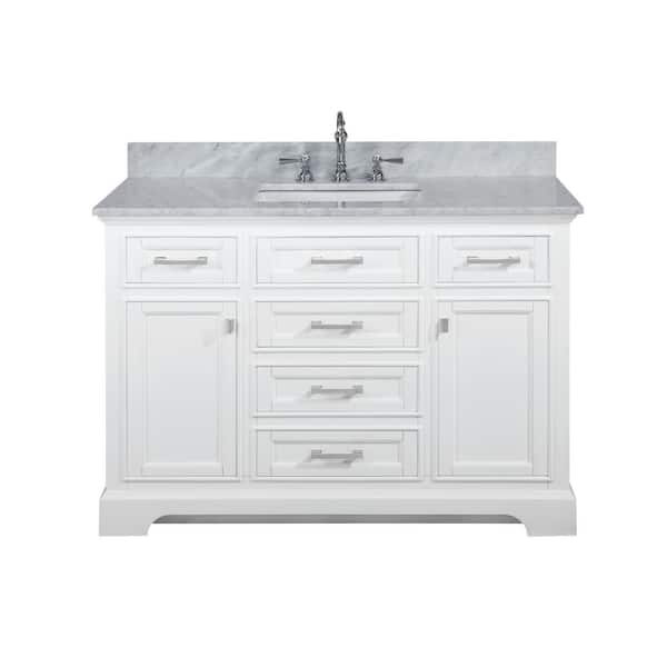 Design Element Milano 48 In W X 22 D Bath Vanity White With Carrara Marble Top Basin Ml Wt The Home Depot - Home Depot Bathroom Vanities With Tops 48 Inch