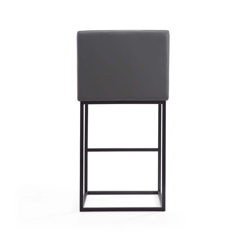 Grey and Black Genuine Leather Metal Barstool Set