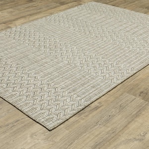 Thrasher Beige 2 ft. x 8 ft. Geometric Abstract Stripe Polypropylene Indoor/Outdoor Runner Area Rug