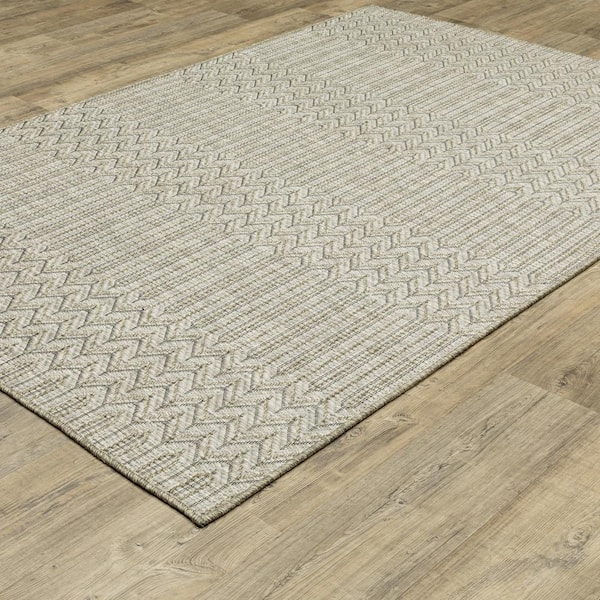 Thrasher Beige 3 ft. x 5 ft. Geometric Abstract Stripe Polypropylene Indoor/Outdoor Area Rug