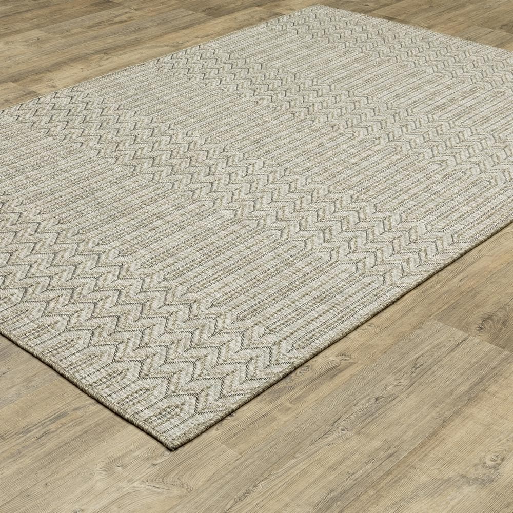 Thrasher Beige 8 ft. x 10 ft. Geometric Abstract Stripe Polypropylene Indoor/Outdoor Area Rug price history on PriceWatchPro