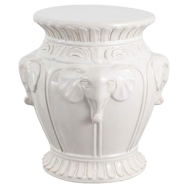 Anita 18 in. Classic Vintage Ceramic Indoor/Outdoor 4-Elephant Garden Stool, White