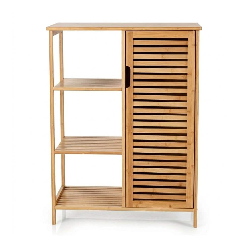 Bamboo Bathroom Storage Cabinet, Single Louvered Door + 3 Open Shelves, 26 in. x 13 in. x 34.5 in., 110 lb. Top Capacity price history on PriceWatchPro