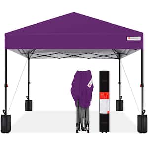 8 ft. x 8 ft. Amethyst Purple Pop Up Canopy w/1-Button Setup, Wheeled Case, 4 Weight Bags