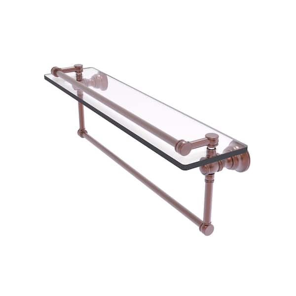 Allied Brass Carolina 22 in. W x 7.4 in. H x 5.54 in. D Glass Rectangular Shelf in Antique Copper with Integrated Towel Bar
