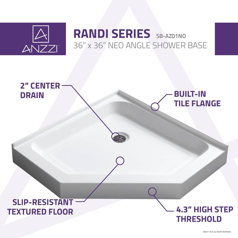 Randi 36'' White Acrylic Neo-Angle Shower Base