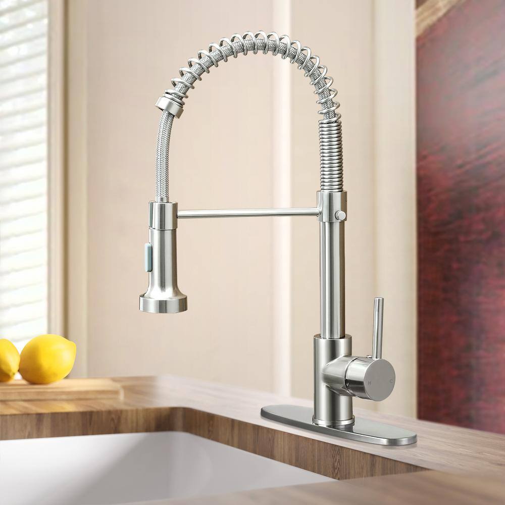 Brushed Nickel Pull-Down Kitchen Faucet with Deck Plate