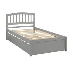 Gray Twin Size Wood Platform Bed Frame with Trundle, Wooden Bed Frame with Trundle Bed for Kids, No Box Spring Needed