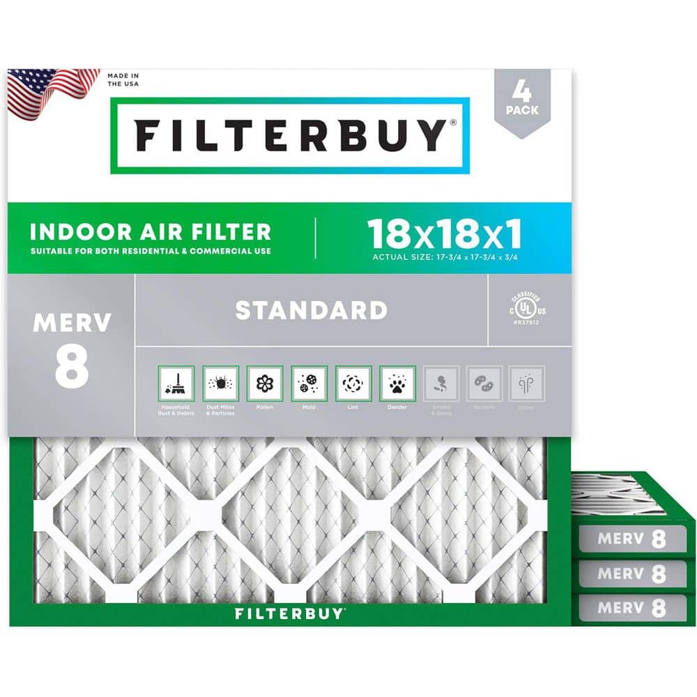 Filterbuy 18 in. x 18 in. x 1 in. MERV 8 (FPR 5) Dust Defense Pleated ...