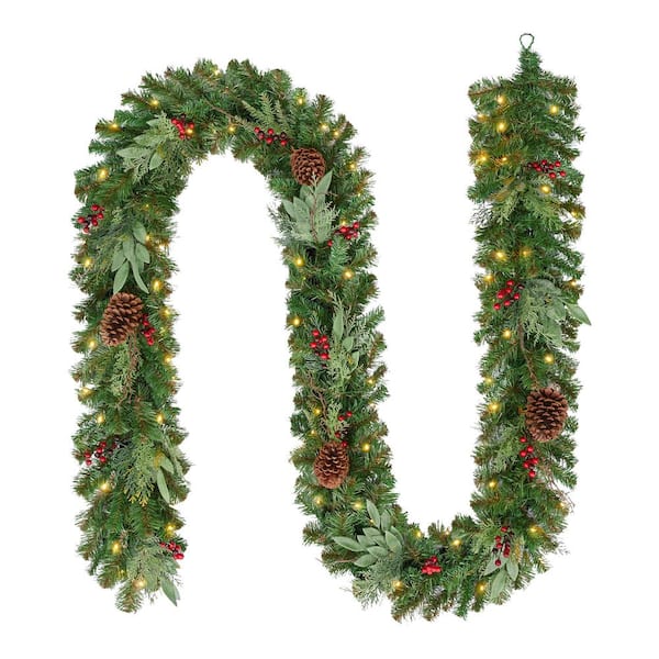 12 ft. Woodmoore Battery Operated LED Pre-Lit Artificial Christmas Garland