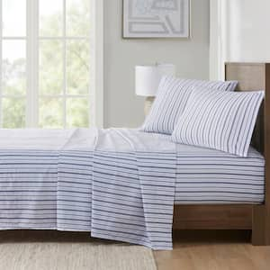 200-Thread Count Printed Cotton 4-Piece Blue Stripe King Sheet Set