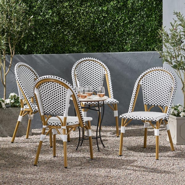 Noble House Elize Bamboo Print Finish Patterned Faux Rattan Outdoor Patio French Bistro Chair (4-Pack)
