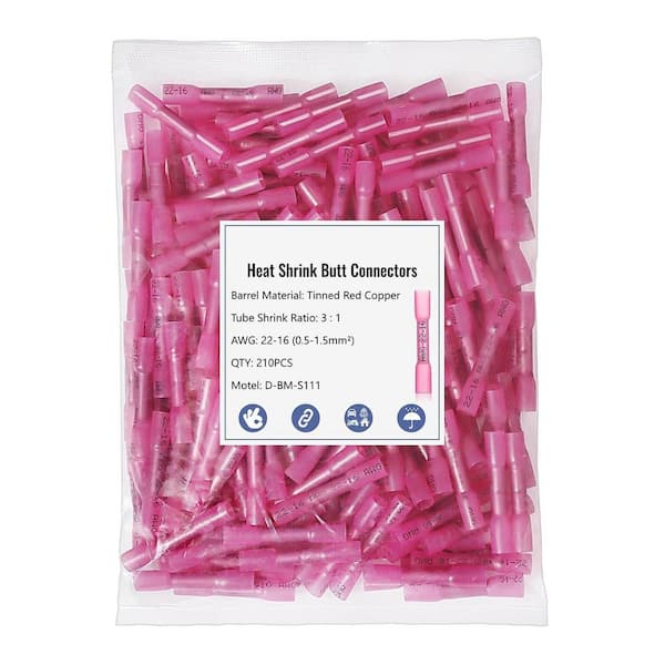 210Pcs 22-16 AWG Red Insulated Waterproof Electrical Wire Connectors