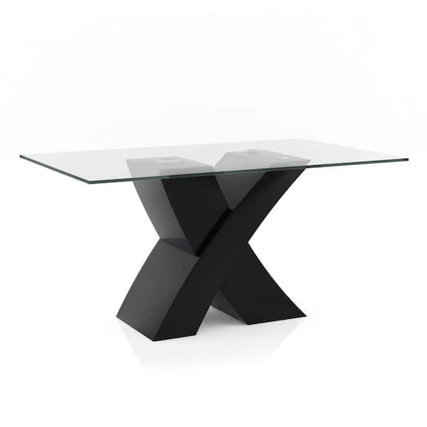 Furniture of America Audna 59 in. Rectangle Black Glass Dining Table ...