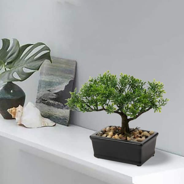 Artificial Juniper Bonsai Tree Indoor Faux Plant with Ceramic Pot for Table  Office Desk Shelf Bedroom Decor 59C1124D2106 - The Home Depot