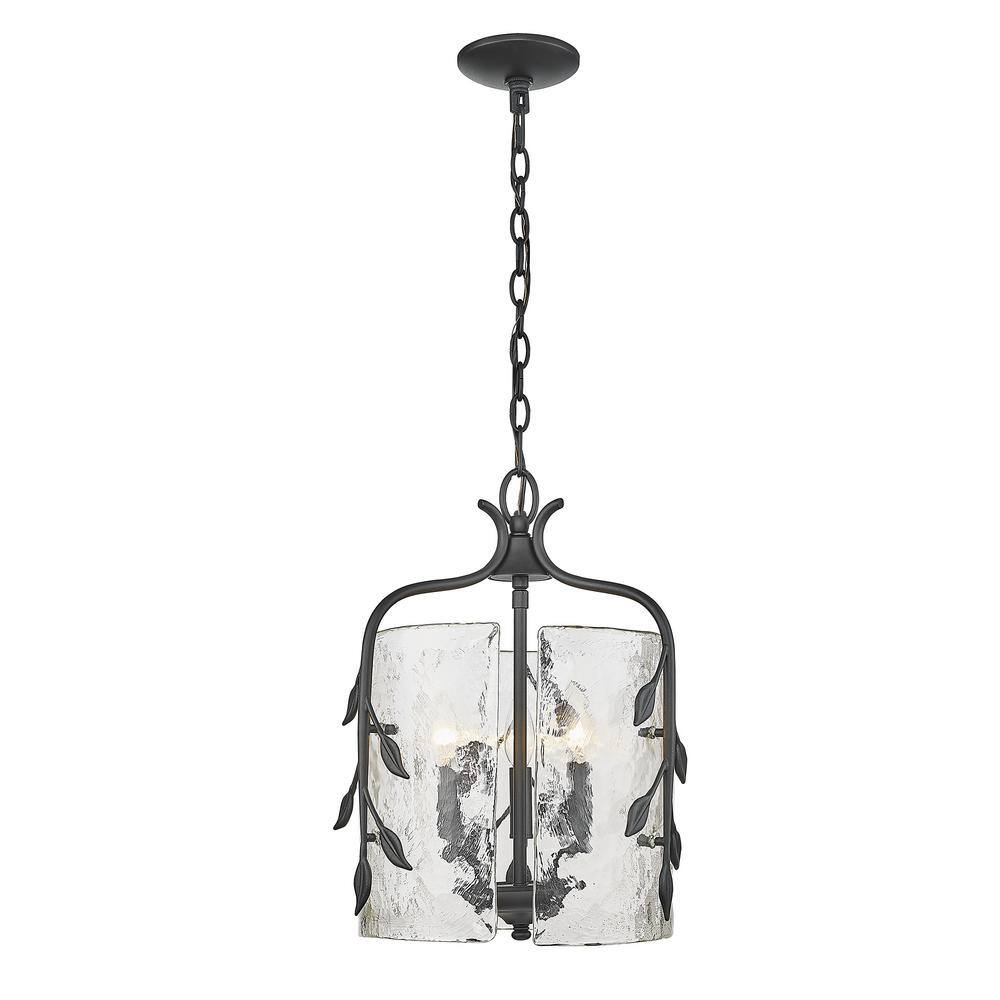 Calla Natural Black 3-Light Pendant with Hammered Glass Shade
