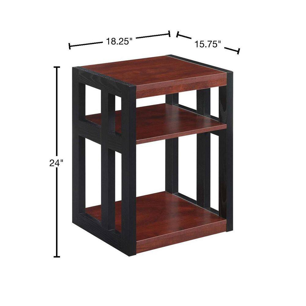 Cherry and Black Contemporary Rectangular End Table with 3 Shelves