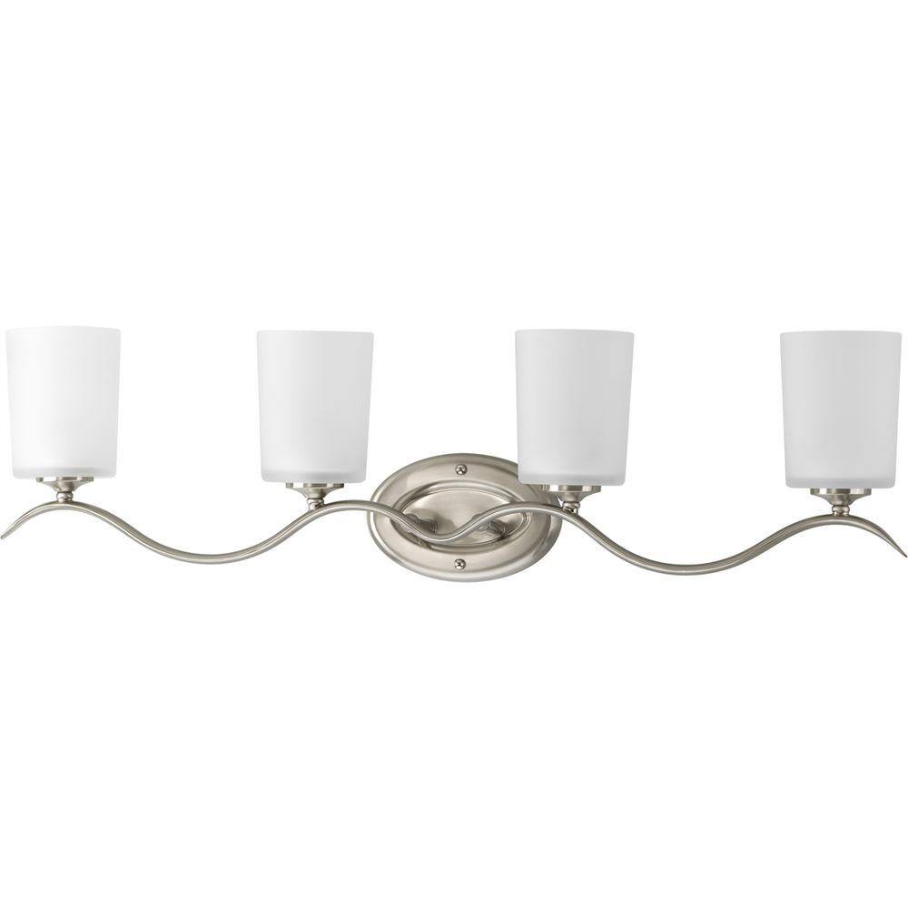 Brushed Nickel 4-Light Bathroom Vanity Fixture with Etched Glass Shades