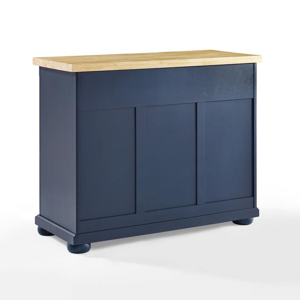 Navy Solid Wood Butcher Block Kitchen Island with Storage