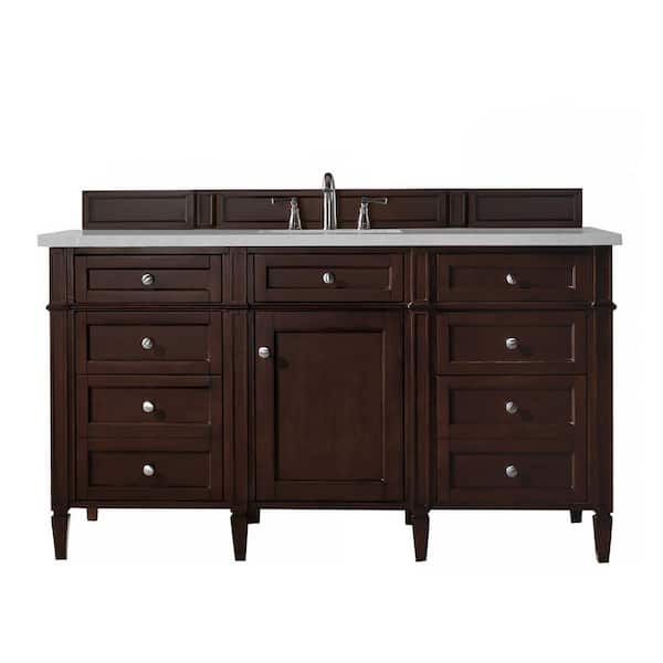 James Martin Vanities Brittany 60 in. W x 23.5 in. D x 34 in. H Bath Vanity in Burnished Mahogany with Eternal Serena Quartz Top