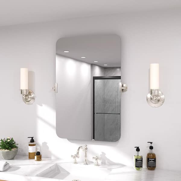Twirl 20 in. W x 30 in. H Rectangular Frameless Tilt Wall Bathroom Vanity Mirror in Brushed Nickel
