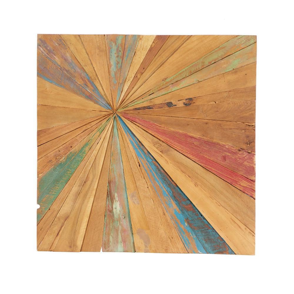 Teak Wood Multicolor Sunburst Wall Decor 28" Square