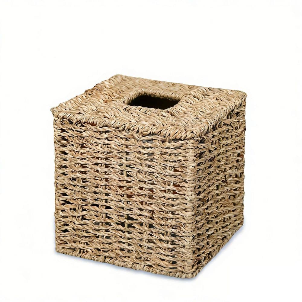 Numhew Seagrass Handwoven Wicker Tissue Box Cover, Handcrafted
