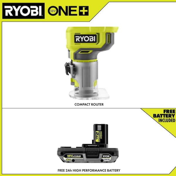 ONE+ 18V Cordless Compact Fixed Base Router with ONE+ 18V 2.0 Ah Lithium-Ion HIGH PERFORMANCE Battery
