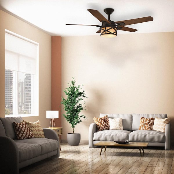 Copley 52 in. Indoor/Outdoor LED Oil Rubbed Bronze Ceiling Fan with Light Kit, Downrod, Remote and Reversible Blades