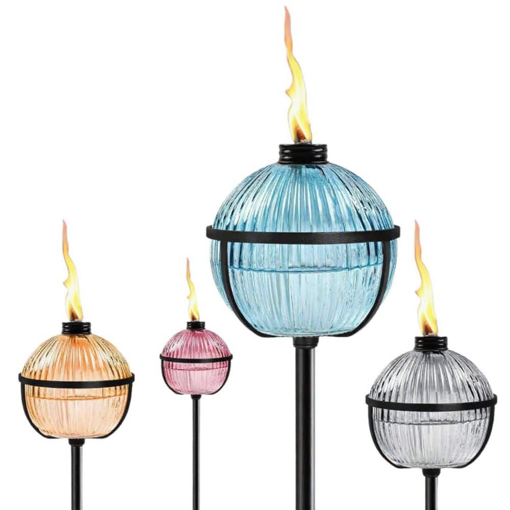 58.6 in. Citronella Torches Set, 16 oz. Glass Garden Torches for Yard ...