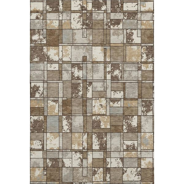 Mayfield Premium Machine Washable Abstract AMF2442 Brown 5 ft. x 7 ft. 6 in. Area Rug