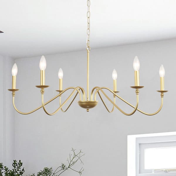 6-Light Golden Vintage Candle Style Chandelier for Dinning Room Kitchen Island with No Bulbs Included