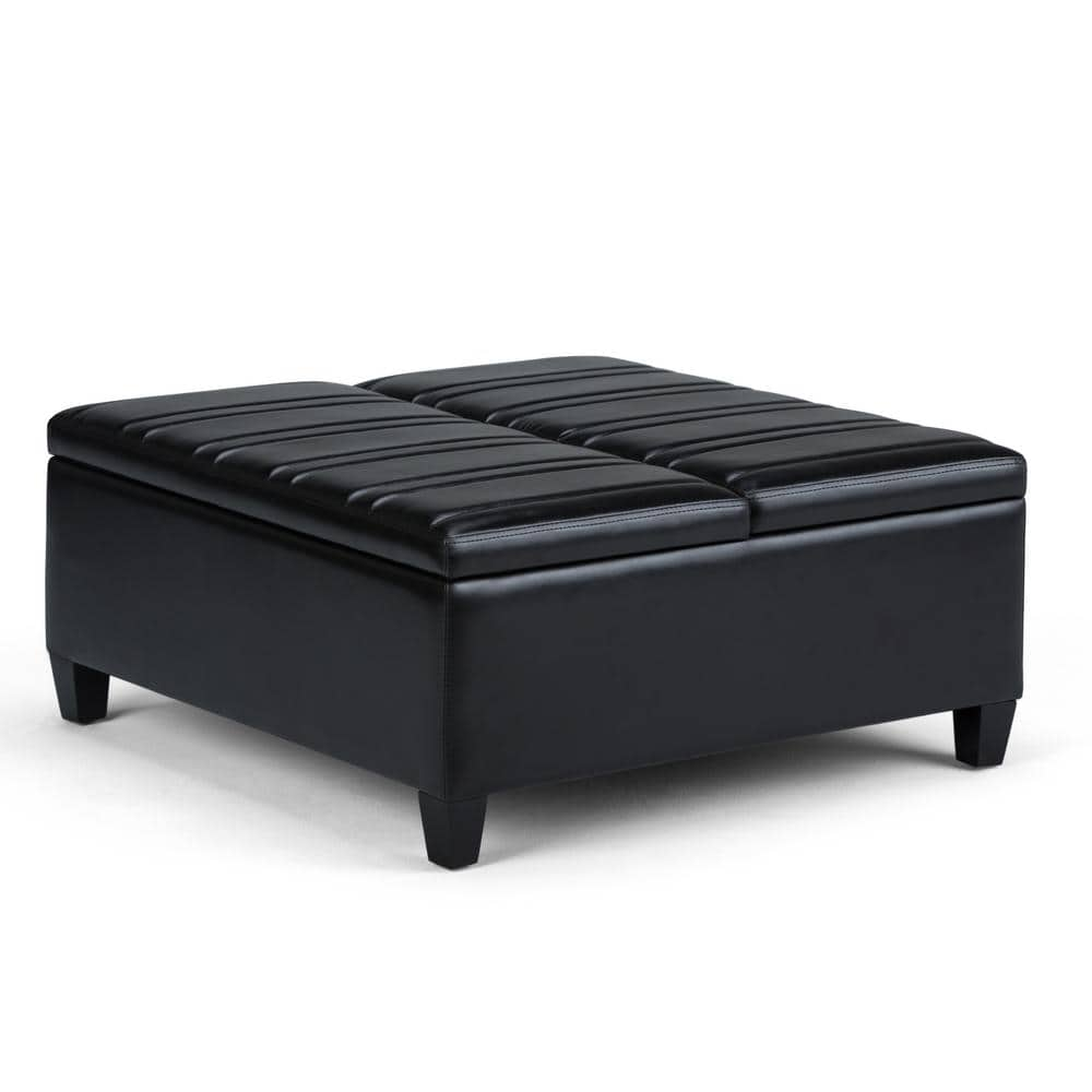 Black square outlet storage ottoman