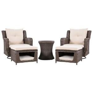 5-Piece Outdoor Wicker Patio Conversation Set with Beige Cushions, Patio Furniture Set, Outdoor Couch Garden Furniture