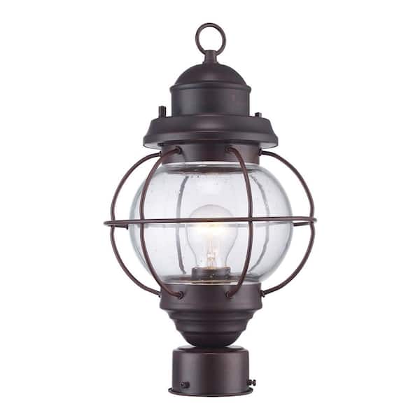 Bel Air Lighting Catalina 15 in. 1-Light Rust Outdoor Lamp Post Light Fixture with Seeded Glass
