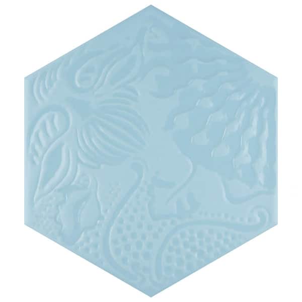 Merola Tile Gaudi Lux Hex Aqua 8-5/8 in. x 9-7/8 in. Porcelain Floor and Wall Take Home Tile Sample