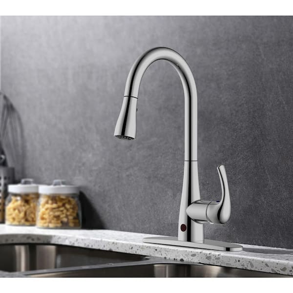 Touchless Motion Activated Single Handle Pull-Down Sprayer Sensor Kitchen Faucet in Chrome