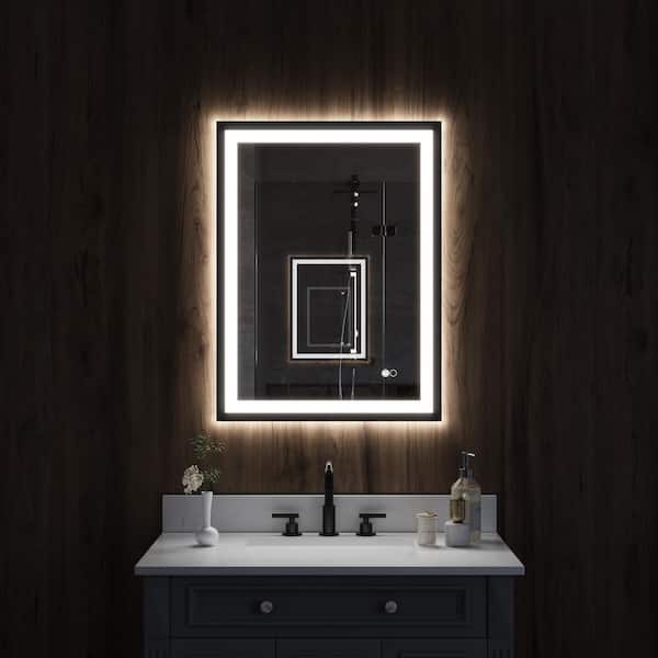 FORCLOVER 24 in. W x 32 in. H Medium Rectangular Framed Anti-Fog Back Light LED Wall-Mounted Bathroom Vanity Mirror