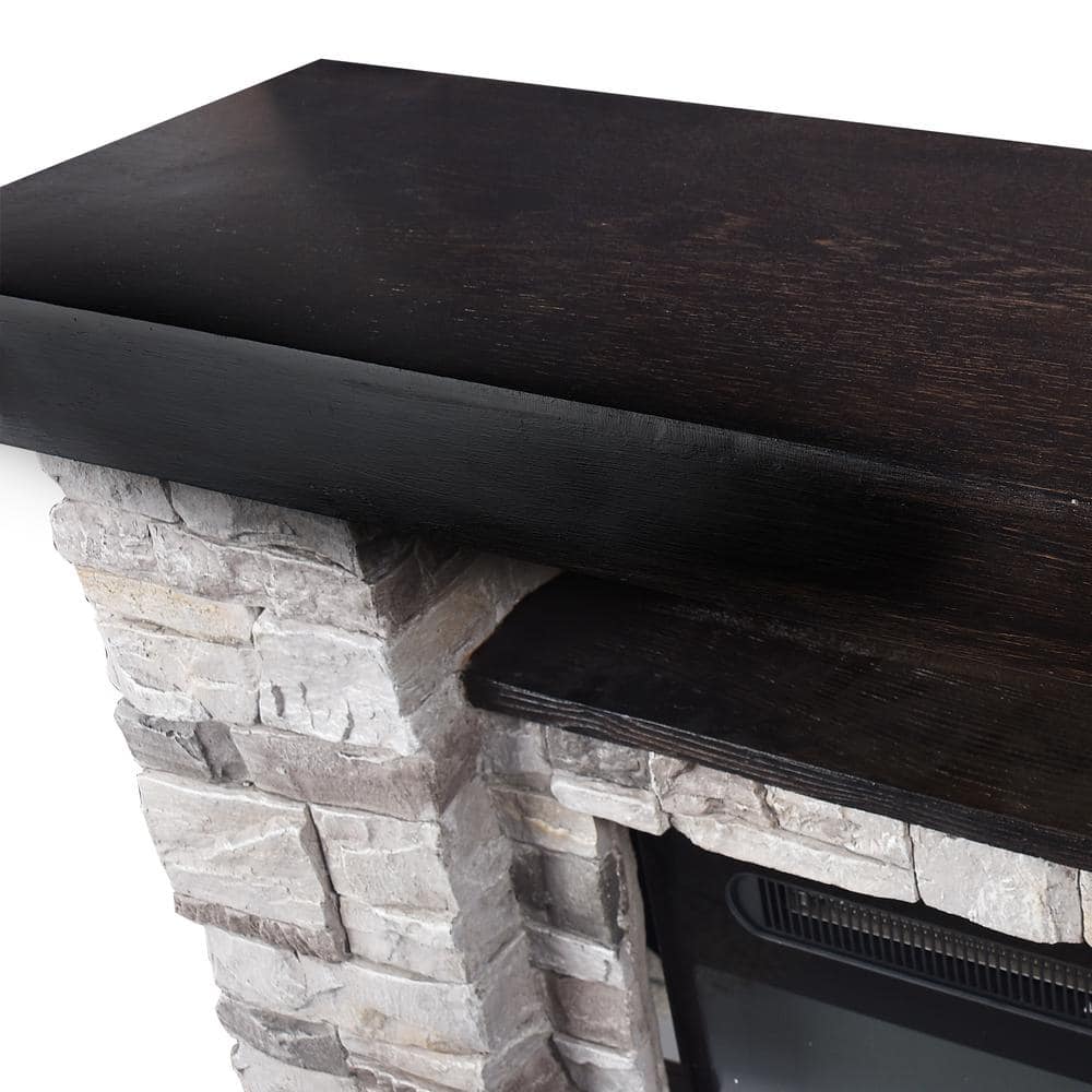 39" Gray Faux Stone Freestanding Electric Fireplace with LED Shelf