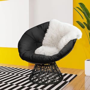 Wicker Papasan Chair Ergonomic Outdoor Lounge Chair Swivel with Black Cushion