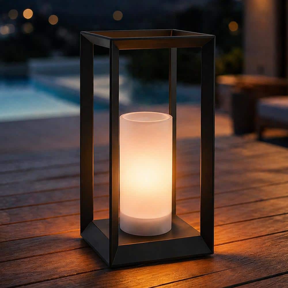 ALOA DECOR H14'' Modern Minimalist Open Frame Solar Lantern with